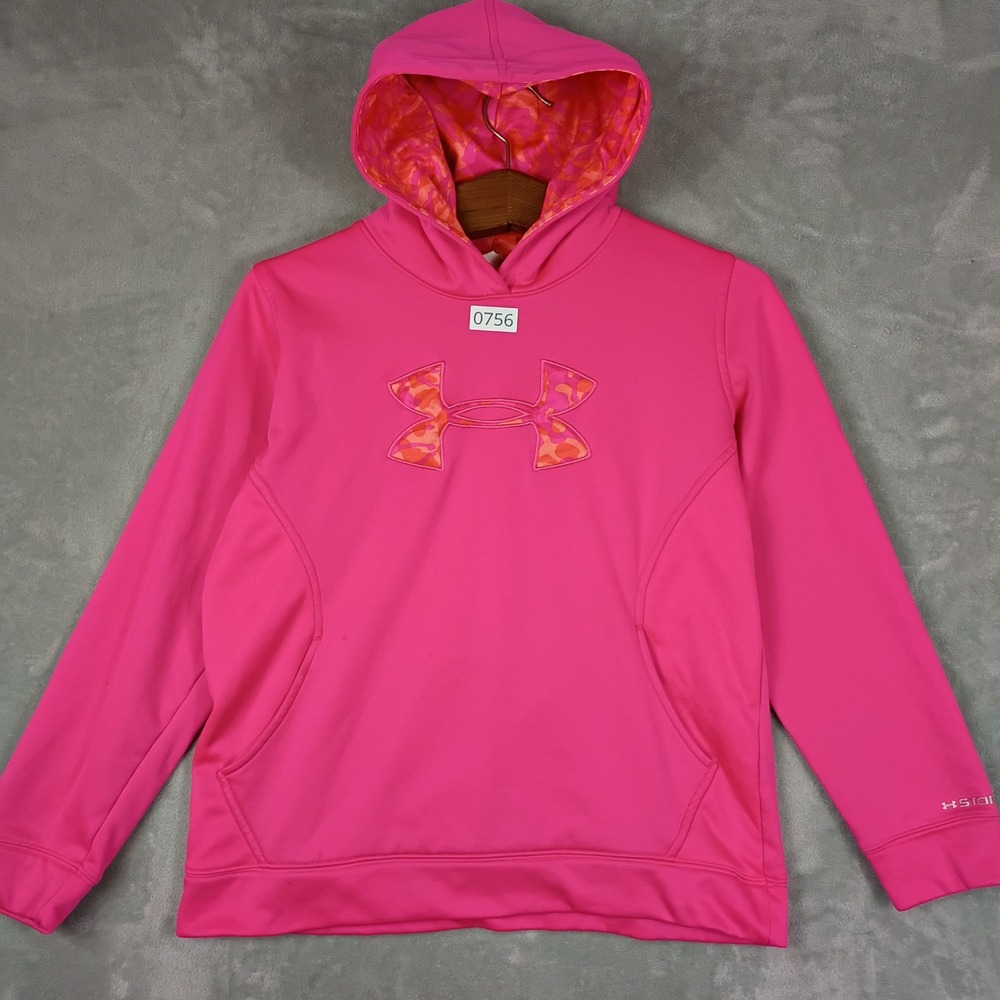 Under Armour Hoodie Youth XL Pink Camo Logo Storm Pullover Gorpcore Hiking Sport